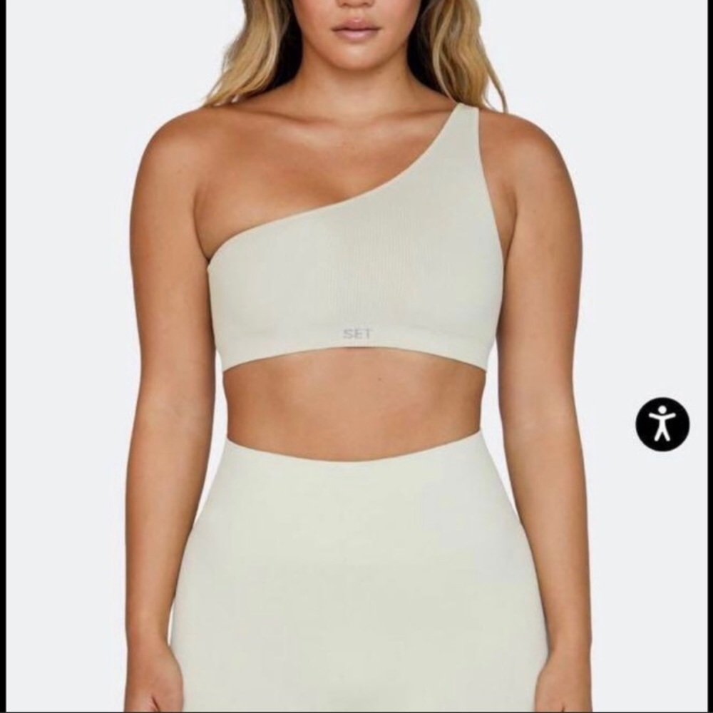 NWOT SETactive SCULPTFLEX Ribbed One Shoulder Bra - Oatmilk